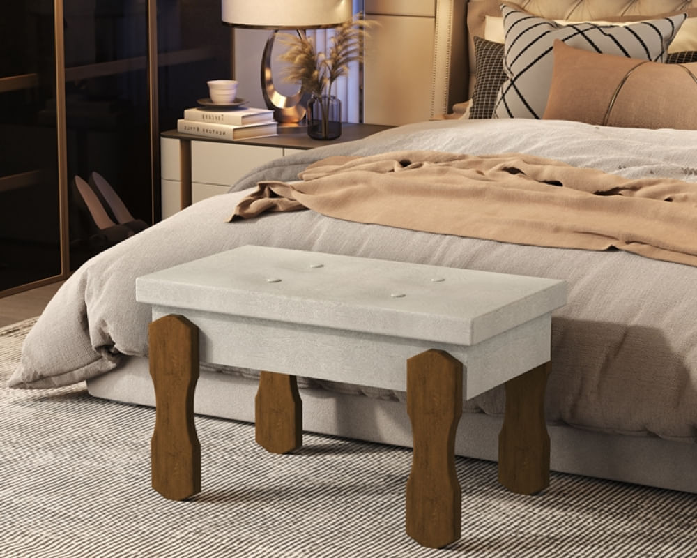 Puff, Banqueta, Recamier Captone Madri Pés de Madeira 0,97 Cor Bege - Comprar Moveis em Casa