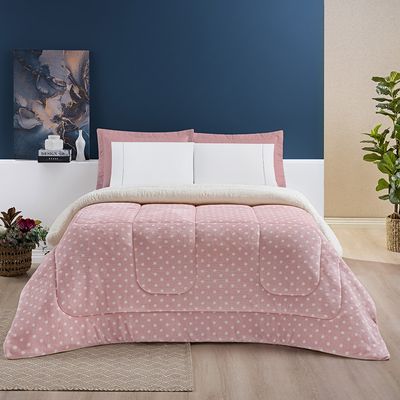 Edredom Coberdrom Mimoso Solteiro Sherpa e Manta - Rosa