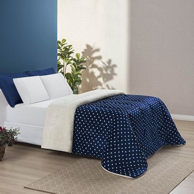 Edredom Coberdrom Romantico Poá King Sherpa e Manta Flannel - Marinho