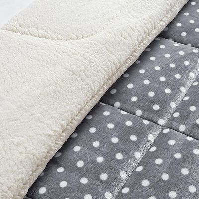 Edredom Coberdrom Romantico Poá King Sherpa e Manta Flannel - Cinza