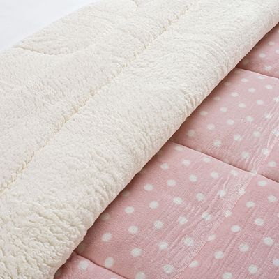 Edredom Coberdrom Romantico Poá Queen Sherpa e Manta Flannel - Rosê