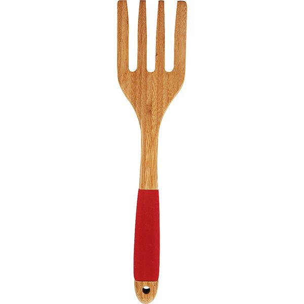 Garfo de Bambu com Cabo de Silicone Anji Vermelho