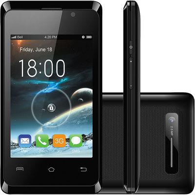 Smartphone Freecel Free Link Desbloqueado com dual chip, dois chips, Android 4.4, Tela 3,5", 3G/Wi-Fi e Câmera 2MP - Preto