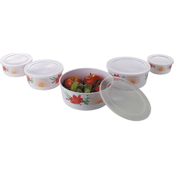Conjunto de 5 Potes Melamina Redondo Flores Laranja e Vermelha