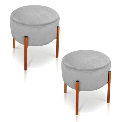 Kit 2 Puffs Iron Suede Cobre Cinza