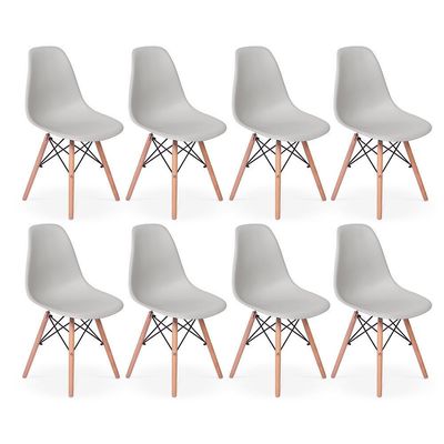 Conjunto 8 Cadeiras Eames Eiffel Wood Cinza