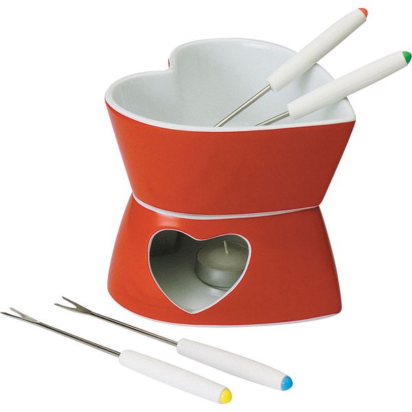 Jogo de Fondue Cerâmica com 2 Garfos Coração Bon Gourmet