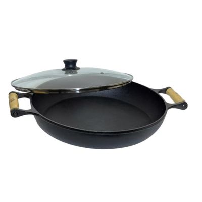 Frigideira Paella Grande 6,8 Lts Ferro Fundido 2 Alças Tampa Vidro Santana 36cm