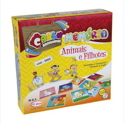 Jogo da Memória - Animais e Filhotes - 40 peças - Madeira - 3005 - Carlu