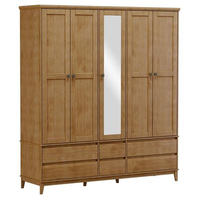 Guarda Roupa Decorativo Every Madeira Bipartido 5 Portas com Espelho Freijó G74 - Gran Belo