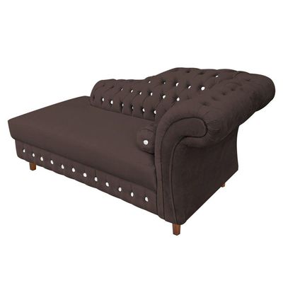 Divã Chesterfield Capitonado Marrom com Strass Suede Drossi