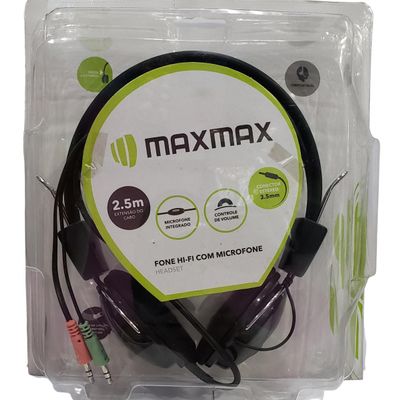 Headphone Microfone Hi-Fi Controle Volume Maxmax Fio 2.5M