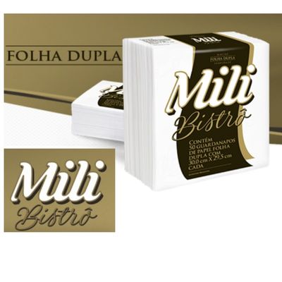 Guardanapo Mili Bistrô Folha Dupla   30 x 29,5 cm     16 pacotes c/ 50 unidades
