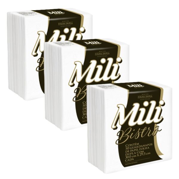 Guardanapo de Papel Mili Bistro- Folha Dupla- 30x29,5 cm- 8 pacotes com 50 unidades (