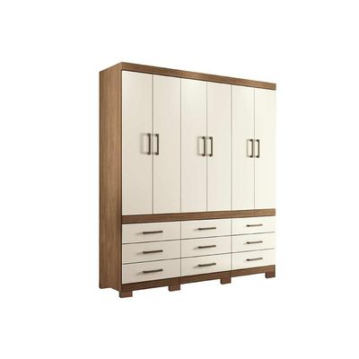 Guarda Roupa Solteiro 6 Portas e 9 Gavetas c/ Pés Star 6.9 Jatoba - Santos Andirá
