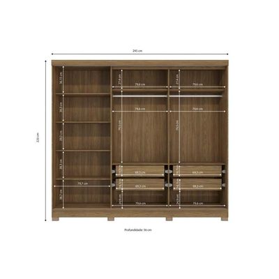 Guarda Roupa Casal 5 Portas e 4 Gavetas c/ Pés Flex CB03N564 Nogueira/Macadamia - Kappesberg