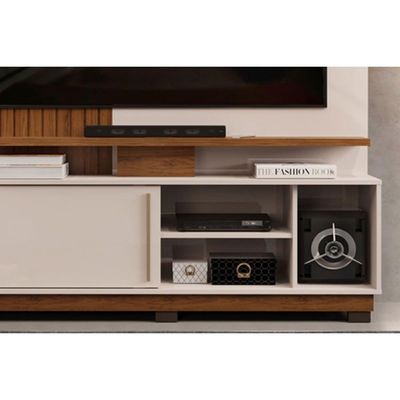 Home p/TV até 55 Polegadas Athenas c/ Prateleira Nichos e Rodapé 150x179cm Cedro/Bali - DJ Móveis