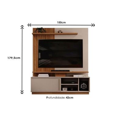 Home p/TV até 55 Polegadas Athenas c/ Prateleira Nichos e Rodapé 150x179cm Cedro/Bali - DJ Móveis