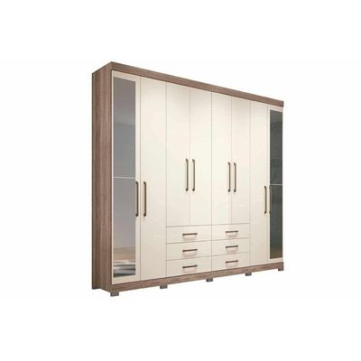 Guarda Roupa Casal 8 Portas e 6 Gavetas c/ Espelho e Pés Master 8.6 jatoba/Areia - Santos Andirá