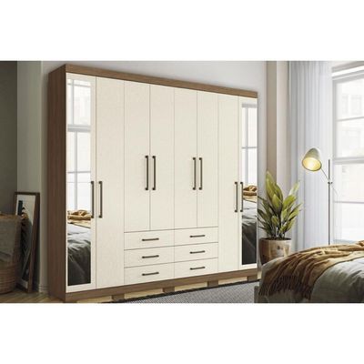 Guarda Roupa Casal 8 Portas e 6 Gavetas c/ Espelho e Pés Master 8.6 jatoba/Areia - Santos Andirá