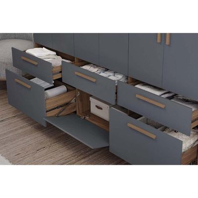 Guarda Roupa Casal 6 Portas e 5 Gavetas c/ Espelho Porto Cinamomo/Off White - Panan