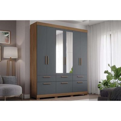 Guarda Roupa Casal 6 Portas e 5 Gavetas c/ Espelho Porto Cinamomo/Off White - Panan