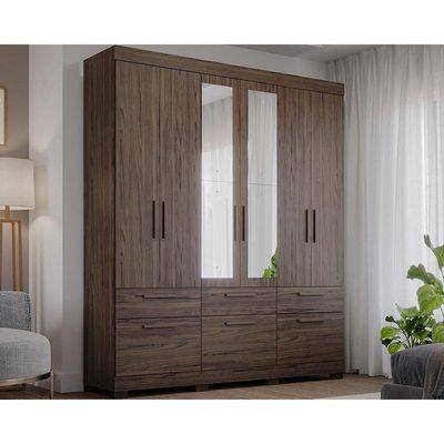 Guarda Roupa Casal 6 Portas e 5 Gavetas c/ Espelho Porto Cinamomo/Off White - Panan