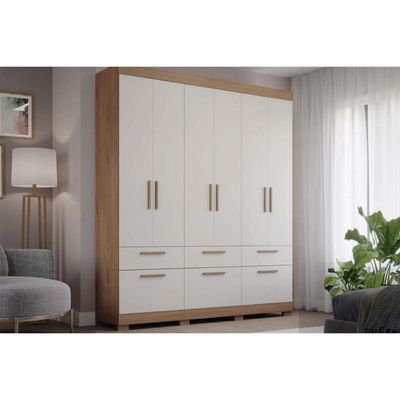 Guarda Roupa Casal 6 Portas e 5 Gavetas Porto Cinamomo/Off White - Panan