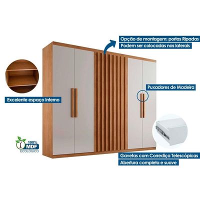 Guarda Roupa Casal 6 Portas e 2 Gavetas Cairo Naturale - Rufato