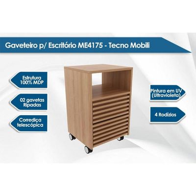 Gaveteiro p/ Escritório c/ 2 Gavetas e Rodizios Ripado ME4175 Amêndoa - Tecno Mobili