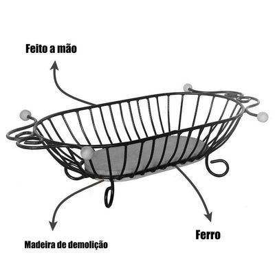 Fruteira De Mesa Rustica Ferro E Madeira Artesanal