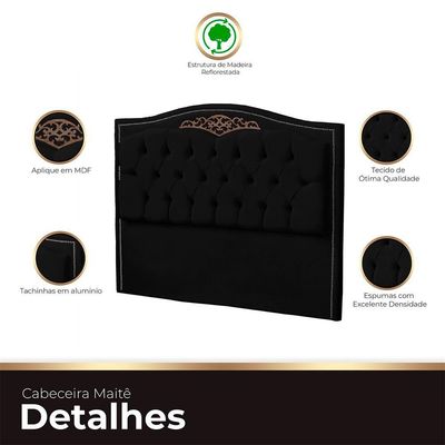 Cabeceira King Size Estofada Para Cama Box Maitê Veludo Cor Preto