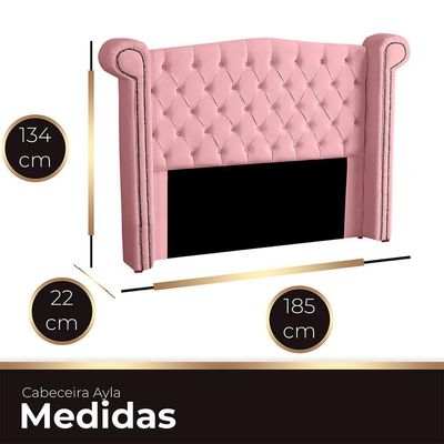 Cabeceira Casal Queen Size Estofada Para Cama Box Ayla Veludo Cor Rosa Bebe
