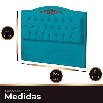 Cabeceira Casal Queen Size Estofada Para Cama Box Maitê Veludo Cor Azul Claro