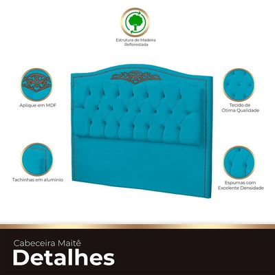 Cabeceira Casal Queen Size Estofada Para Cama Box Maitê Veludo Cor Azul Claro