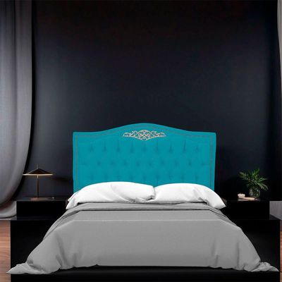 Cabeceira Casal Queen Size Estofada Para Cama Box Maitê Veludo Cor Azul Claro