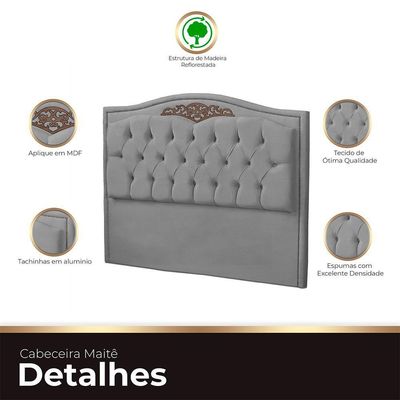 Cabeceira King Size Estofada Para Cama Box Maitê Veludo Cor Cinza Claro
