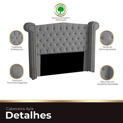 Cabeceira Casal Queen Size Estofada Para Cama Box Ayla Veludo Cor Cinza Claro