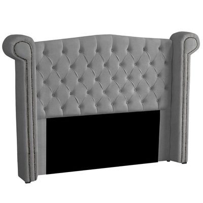 Cabeceira Casal Queen Size Estofada Para Cama Box Ayla Veludo Cor Cinza Claro