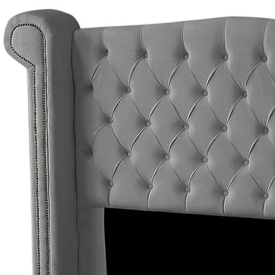 Cabeceira Casal Queen Size Estofada Para Cama Box Ayla Veludo Cor Cinza Claro