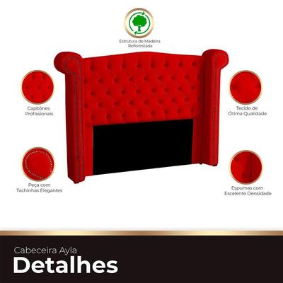 Cabeceira Casal Queen Size Estofada Para Cama Box Ayla Veludo Cor Vermelho
