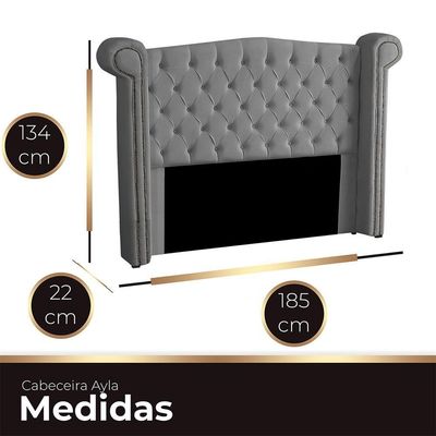 Cabeceira Casal Queen Size Estofada Para Cama Box Ayla Veludo Cor Cinza Claro