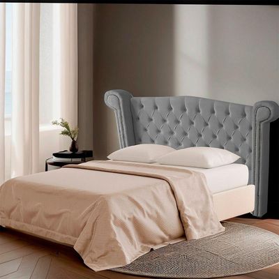 Cabeceira Casal Queen Size Estofada Para Cama Box Ayla Veludo Cor Cinza Claro
