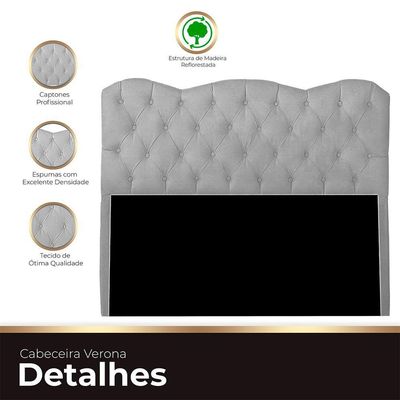 Cabeceira Casal King Size Estofada Para Cama Box Verona Veludo Cor Cinza Claro