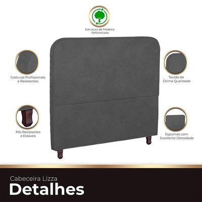 Cabeceira Casal King Size Estofada Para Cama Box Lizza Veludo Cor Cinza Chumbo