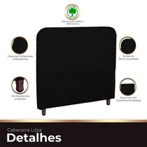 Cabeceira Casal King Size Estofada Para Cama Box Lizza Veludo Cor Preto