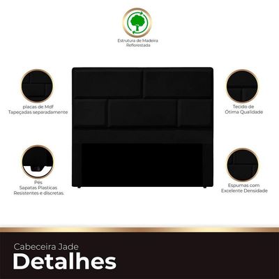 Cabeceira Casal King Size Estofada Para Cama Box Jade Veludo Cor Preto