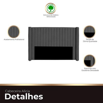 Cabeceira Casal King Size Estofada Para Cama Box Alicia Veludo Cinza Escuro