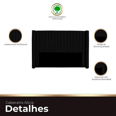 Cabeceira Casal King Size Estofada Para Cama Box Alicia Veludo Cor Preto