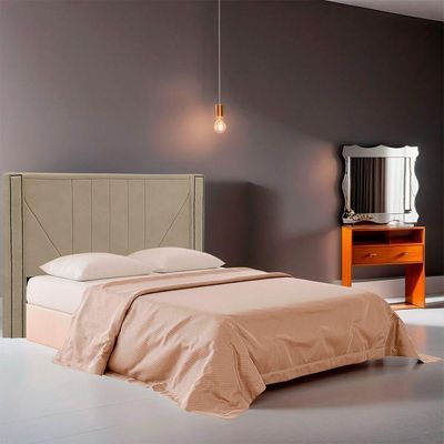 Cabeceira Casal Estofada Para Cama Box Toronto Veludo Bege Escuro